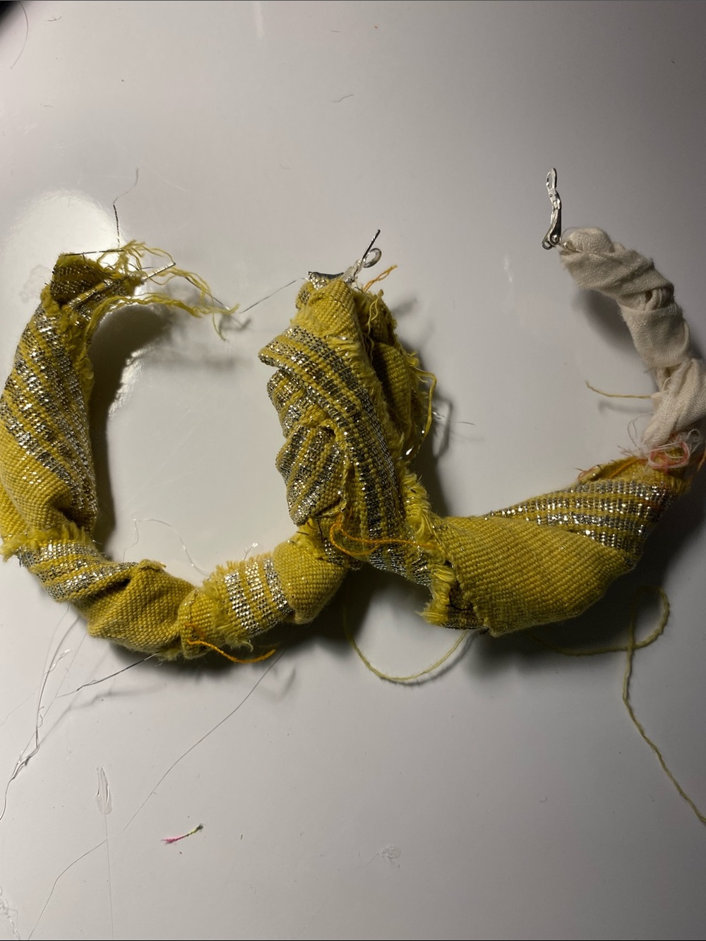 Yellow Wrapped Hoop Earrings with Silver Thread Detail